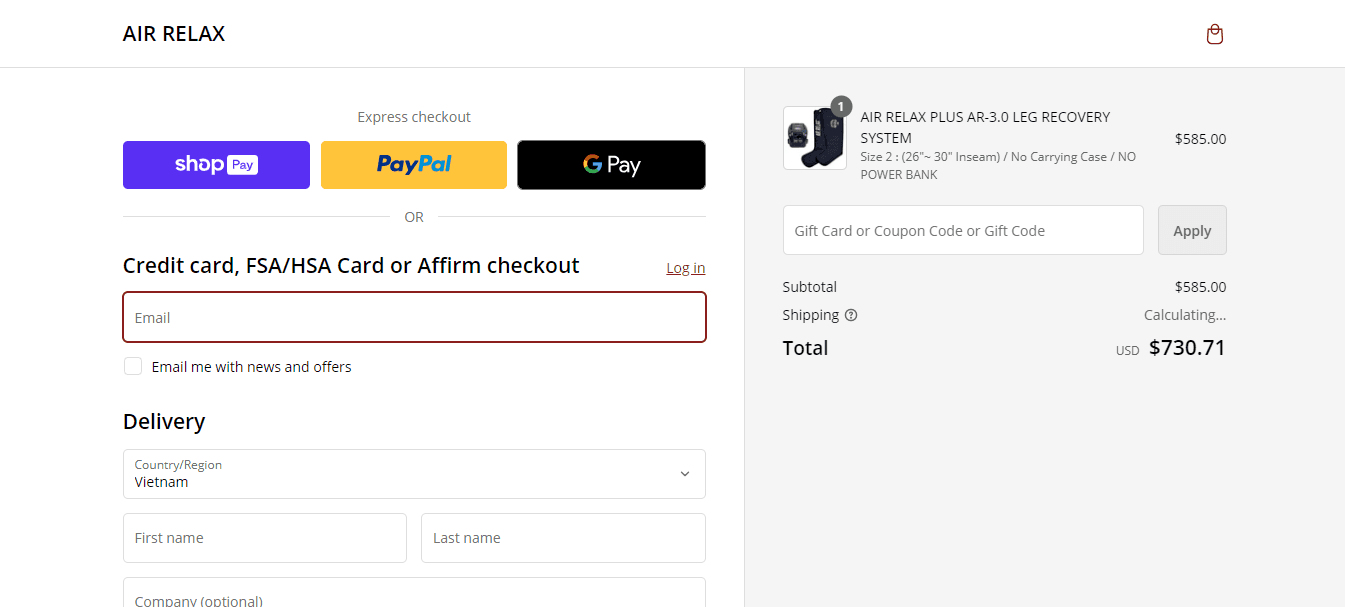 How to apply Air Relax coupon code